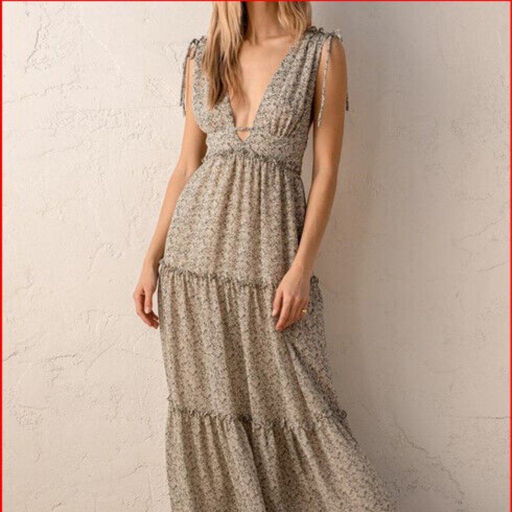Lulus BoHo Tiered Maxi Dress - Wandering Wistfully - Cream Mini Floral Print -XS